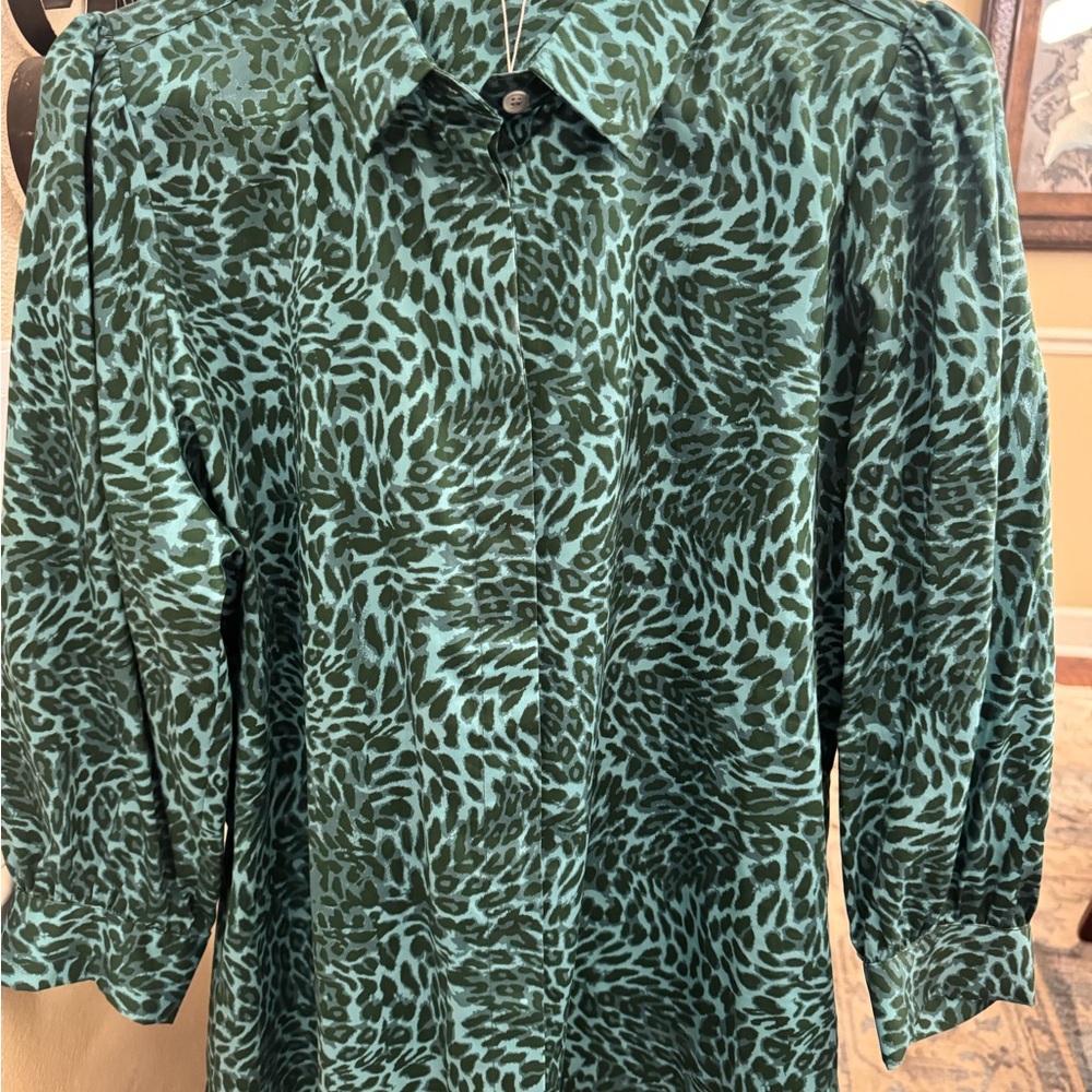 Tyler Boe Green and Black Animal Print Button Down Shirt